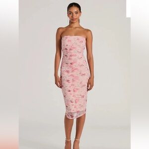 Windsor Love and Floral Strapless Mesh Midi Dress